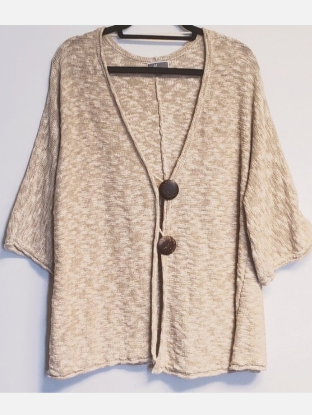 JM Collection Two ButtonMarbled Tan With GoldMetalic Cardigan Sweater X Large